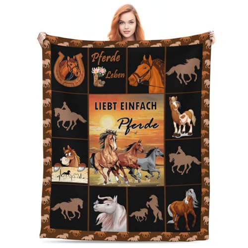 ECOSHOW Geschenk für Pferdeliebhaber, Pferde Mädchen Geschenk Decke mit Pferdemotiv Pferde Sachen Geschenkideen für Männer und Frauen Kuscheldecke Flauschig 150x200cm von ECOSHOW