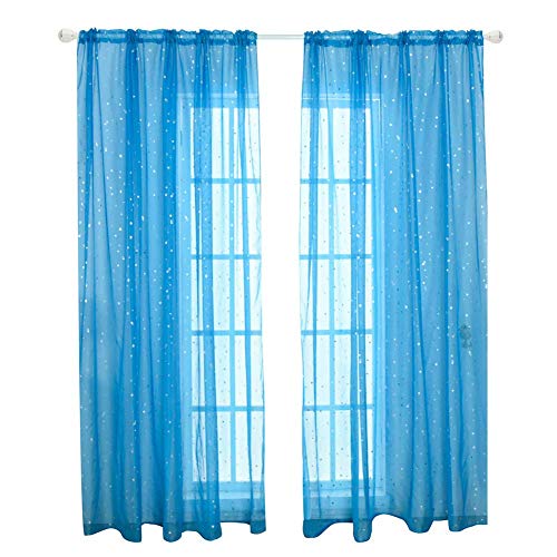 ECOSWAY Romantisch Tüll Vorhang Fenster Screening mit Pailletten Stern Dekor für Wohnzimmer - Blau, 1m*2m von ECOSWAY