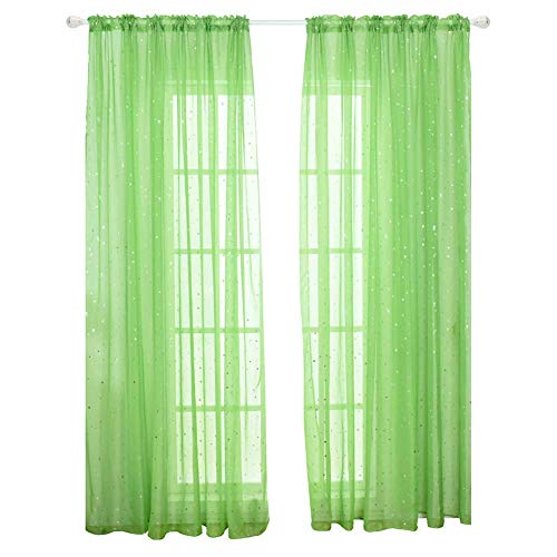 ECOSWAY Romantisch Tüll Vorhang Fenster Screening mit Pailletten Stern Dekor für Wohnzimmer - Grün, 1m*2m von ECOSWAY