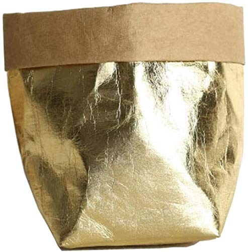 ECOSWAY Wiederverwendbar Waschbar Kraftpapier Tasche Pflanze Blumen Töpfe Multifunktion Heim Aufbewahrungstasche - Gold, 15X15X28CM von ECOSWAY