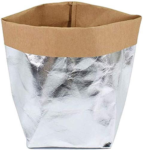 ECOSWAY Wiederverwendbar Waschbar Kraftpapier Tasche Pflanze Blumen Töpfe Multifunktion Heim Aufbewahrungstasche - Silbern, 12X12X23CM von ECOSWAY
