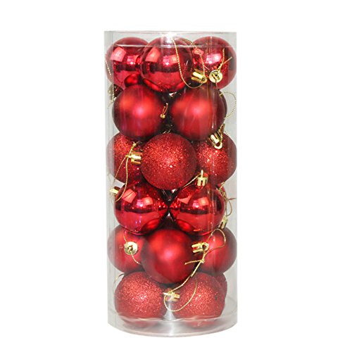 ecosway 24 x Rund Weihnachtskugeln Kugeln XMAS TREE Weihnachtsbaum Deko Weihnachten Kugeln Party Supplies Weihnachten Ornament, rot 4cm von ECOSWAY