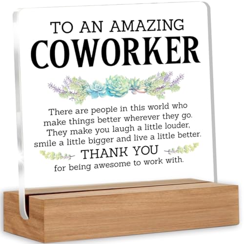 ECOTOB Dankeschön-Geschenk für Kollegen – transparentes Acryl-Schreibtischschild mit inspirierender Botschaft – Wertschätzungsdekoration für Schreibtisch, Teammitglied, Arbeitsbestie 10,2 x 10,2 cm von ECOTOB