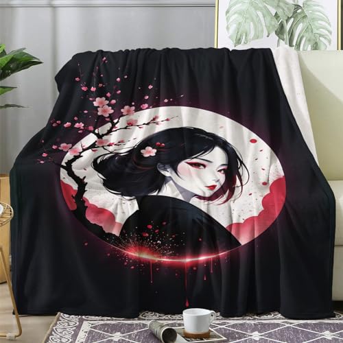 ECOTOS Kuscheldecke 150x200 Mädchen Flauschige Decke Kirschblüte Japanische Fleecedecke Sofadecke Couchdecke, Flanell Decken Blanket, Große XL Wohndecke Winter Warm Weich von ECOTOS