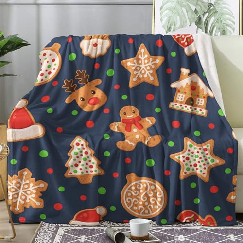 ECOTOS Kuscheldecke 150x200 Weihnachten Flauschige Decke Lebkuchenmann Weihnachtsbaum Fleecedecke Sofadecke Couchdecke, Flanell Decken Blanket, Große XL Wohndecke Winter Warm Weich von ECOTOS