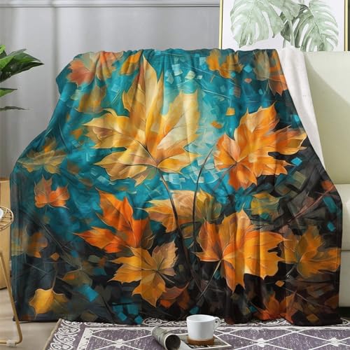 ECOTOS Kuscheldecke Erntedankfest Flauschig Decke 130x160 Herbst Blätter Fleecedecke Sofadecke Couchdecke, Flanell Decken Blanket, Kleine Wohndecke Winter Warm Weich von ECOTOS