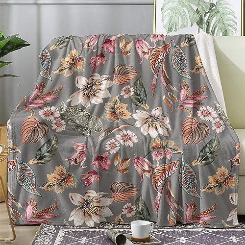 Kuscheldecke Flauschig Blumen, Decke Wolldecke 150x200 Botanisch, Flanell Sofadecke Blanket XL, Fleecedecke Wohndecke Schlafdecke Winter Warm Weich, Deko Decken für Couch Bed von ECOTOS