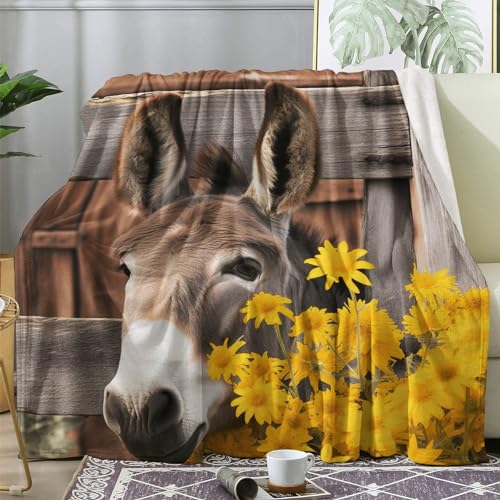 ECOTOS Kuscheldecke Flauschig Esel, Decke Wolldecke 150x200 Bauernhoftiere, Flanell Sofadecke Blanket XL, Fleecedecke Wohndecke Schlafdecke Weich, Deko Decken für Couch Bed von ECOTOS
