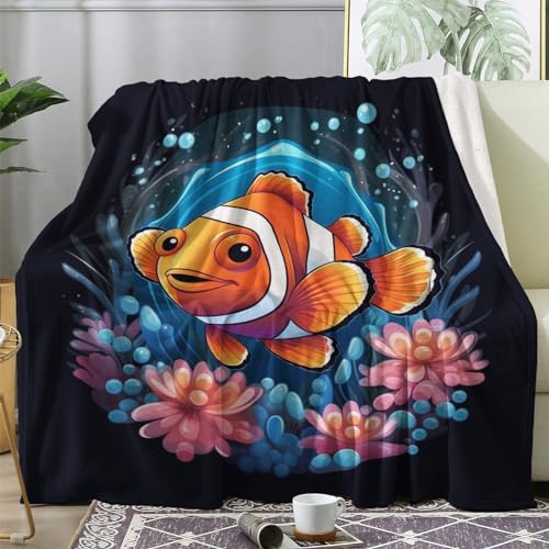 Kuscheldecke Flauschig Fische, Decke Wolldecke 150x200 Unterwasserwelt, Flanell Sofadecke Blanket XL, Fleecedecke Wohndecke Schlafdecke Winter Warm Weich, Deko Decken für Couch Bed von ECOTOS