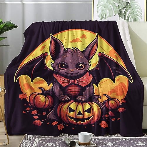 Kuscheldecke Flauschig Halloween, Decke Wolldecke 150x200 Fledermaus Kürbis Mond, Flanell Sofadecke Blanket XL, Fleecedecke Wohndecke Schlafdecke Winter Warm Weich, Deko Decken für Couch Bed von ECOTOS