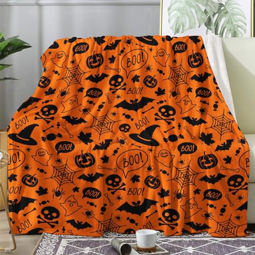Kuscheldecke Flauschig Halloween, Große Decke Fleecedecke 220x240 Orange, Flanell Sofadecke Blanket XXL, Wohndecke Schlafdecke Winter Warm Weich, Deko Decken für Couch Bed von ECOTOS