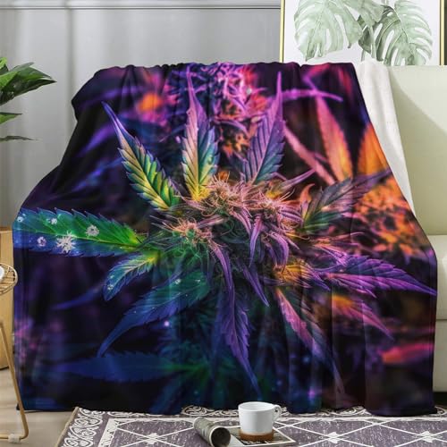 Kuscheldecke Flauschig Marihuana Blatt, Decke Wolldecke 150x200 Weed, Flanell Sofadecke Blanket XL, Fleecedecke Wohndecke Schlafdecke Winter Warm Weich, Deko Decken für Couch Bed von ECOTOS