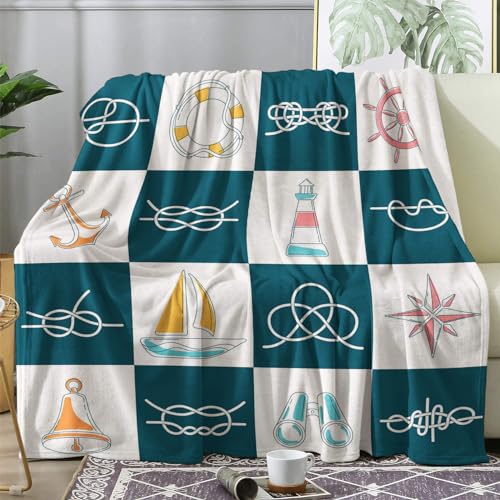 Kuscheldecke Flauschig Nautisch, Decke Wolldecke 150x200 Patchwork, Flanell Sofadecke Blanket XL, Fleecedecke Wohndecke Schlafdecke Winter Warm Weich, Deko Decken für Couch Bed von ECOTOS