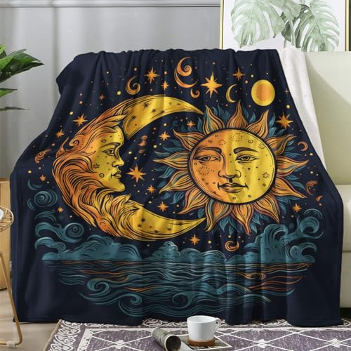 Kuscheldecke Flauschig Sonne Mond und Sterne, Decke Wolldecke 150x200 ästhetisch, Flanell Sofadecke Blanket XL, Fleecedecke Wohndecke Schlafdecke Winter Warm Weich, Deko Decken für Couch Bed von ECOTOS