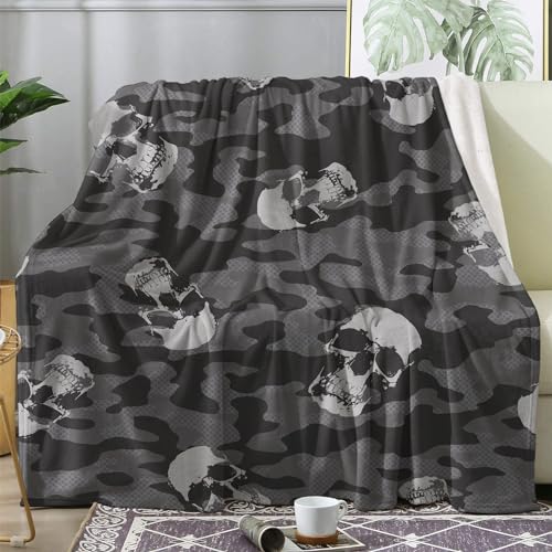 Kuscheldecke Flauschig Totenkopf, Große Decke Fleecedecke 220x240 Camouflage, Flanell Sofadecke Blanket XXL, Wohndecke Schlafdecke Winter Warm Weich, Deko Decken für Couch Bed von ECOTOS