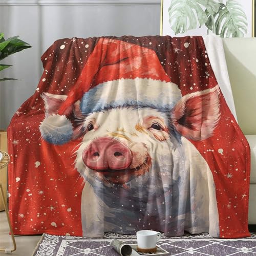 Kuscheldecke Flauschig Weihnachten Rot, Decke Wolldecke 150x200 Schwein, Flanell Sofadecke Blanket XL, Fleecedecke Wohndecke Schlafdecke Winter Warm Weich, Deko Decken für Couch Bed von ECOTOS