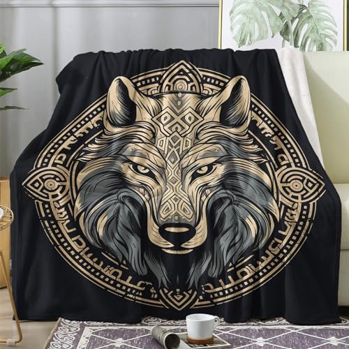 Kuscheldecke Flauschig Wikinger, Decke Wolldecke 150x200 Wolf, Flanell Sofadecke Blanket XL, Fleecedecke Wohndecke Schlafdecke Winter Warm Weich, Deko Decken für Couch Bed von ECOTOS