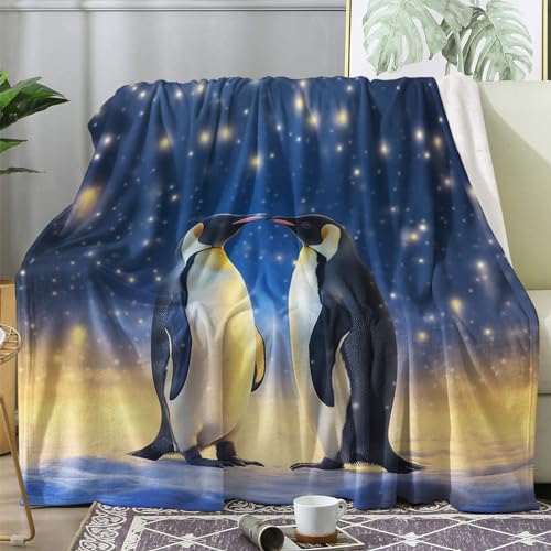 Kuscheldecke Pinguin Flauschig Decke 150x200 Sternenhimmel Fleecedecke Sofadecke Couchdecke, Flanell Decken Blanket, Große XL Wohndecke Winter Warm Weich von ECOTOS
