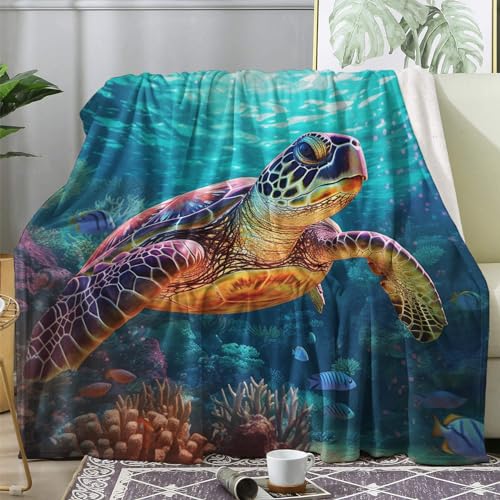 ECOTOS Kuscheldecke Schildkröte Flauschig Decke 150x200 Meerestiere Fleecedecke Sofadecke Couchdecke, Flanell Decken Blanket, Große XL Wohndecke Winter Warm Weich von ECOTOS