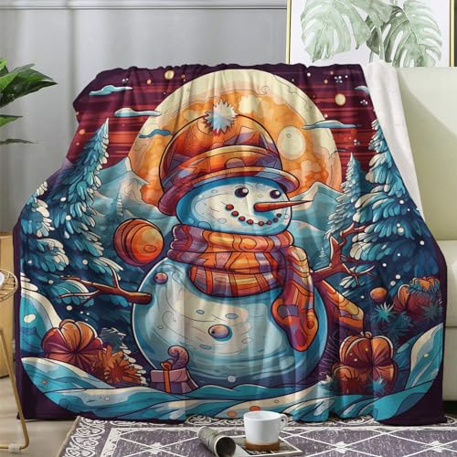 Kuscheldecke Schneemann Flauschig Decke 150x200 Weihnachten Fleecedecke Sofadecke Couchdecke, Flanell Decken Blanket, Große XL Wohndecke Winter Warm Weich von ECOTOS