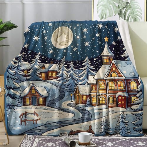 ECOTOS Kuscheldecke Weihnachtsmotiv Flauschig Decke 220x240 Landschaft Fleecedecke Sofadecke Couchdecke, Flanell Decken Blanket, Große XXL Wohndecke Winter Warm Weich von ECOTOS