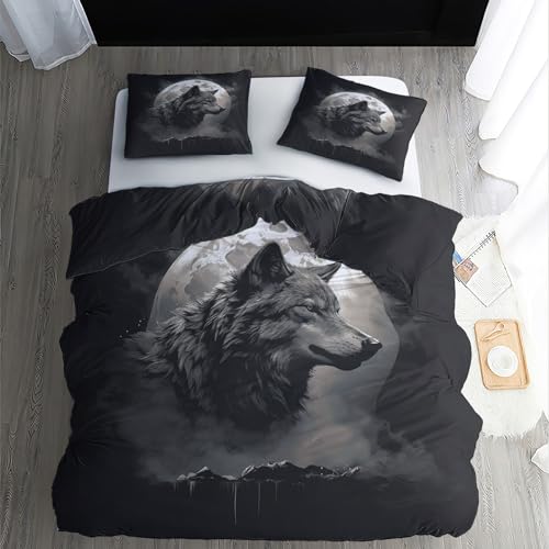 ECOTOS Wolf Bettwäsche 140x200 - Bettbezug Mond, Weich & Bügelfrei & Atmungsaktiv Mikrofaser Wendebettwäsche & 1 Kissenbezug 70x90, Bettwäsche-Sets mit Reißverschluss von ECOTOS