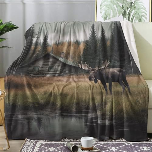 Kuscheldecke 220x240 Hirsche Flauschige Decke Wildtiere Fleecedecke Sofadecke Couchdecke, Flanell Decken Blanket, Große XXL Wohndecke Winter Warm Weich von ECOTOS
