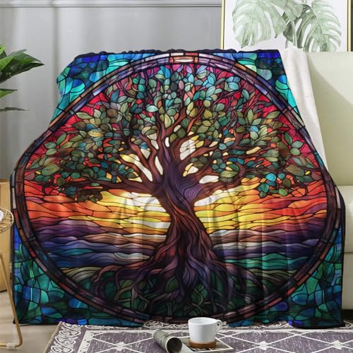Kuscheldecke Flauschig Baum des Lebens, Decke Wolldecke 150x200 Mythologie, Flanell Sofadecke Blanket XL, Fleecedecke Wohndecke Schlafdecke Winter Warm Weich, Deko Decken für Couch Bed von ECOTOS