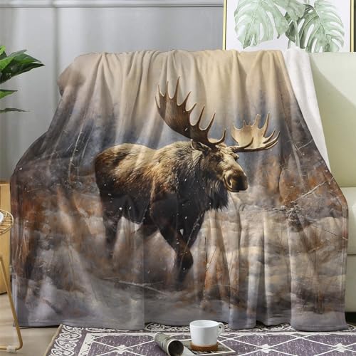 Kuscheldecke Flauschig Elch, Große Decke Fleecedecke 220x240 Wildtiere, Flanell Sofadecke Blanket XXL, Wohndecke Schlafdecke Winter Warm Weich, Deko Decken für Couch Bed von ECOTOS