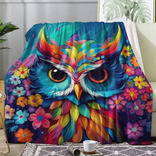 Kuscheldecke Flauschig Eule, Decke Fleecedecke 130x160 Blumen, Flanell Sofadecke Blanket Kleine, Wohndecke Schlafdecke Winter Warm Weich, Deko Decken für Couch Bed von ECOTOS
