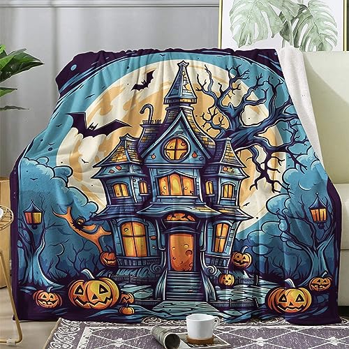 Kuscheldecke Flauschig Halloween, Decke Wolldecke 150x200 Castle Kürbis Fledermaus Mond, Flanell Sofadecke Blanket XL, Fleecedecke Wohndecke Schlafdecke Winter Warm Weich, Deko Decken für Couch Bed von ECOTOS