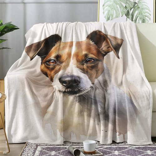 Kuscheldecke Flauschig Jack Russell Terrier, Decke Wolldecke 150x200 Hunde, Flanell Sofadecke Blanket XL, Fleecedecke Wohndecke Schlafdecke Winter Warm Weich, Deko Decken für Couch Bed von ECOTOS