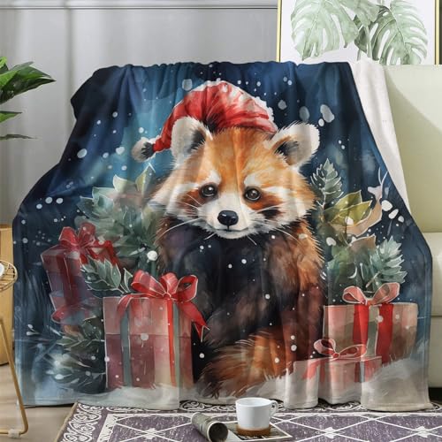 Kuscheldecke Flauschig Roter Panda, Große Decke Fleecedecke 220x240 Weihnachten, Flanell Sofadecke Blanket XXL, Wohndecke Schlafdecke Winter Warm Weich, Deko Decken für Couch Bed von ECOTOS