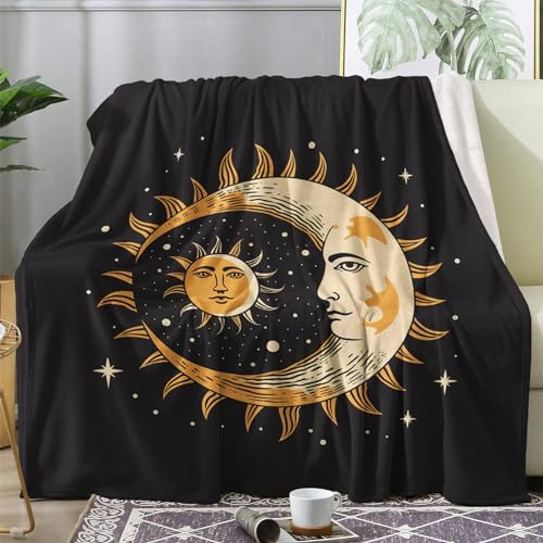 Kuscheldecke Flauschig Sonne Mond und Sterne, Große Decke Fleecedecke 220x240 ästhetik, Flanell Sofadecke Blanket XXL, Wohndecke Schlafdecke Winter Warm Weich, Deko Decken für Couch Bed von ECOTOS