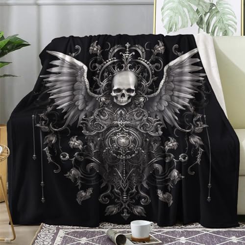 Kuscheldecke Flauschig Totenkopf, Decke Wolldecke 150x200 Gotisch, Flanell Sofadecke Blanket XL, Fleecedecke Wohndecke Schlafdecke Winter Warm Weich, Deko Decken für Couch Bed von ECOTOS