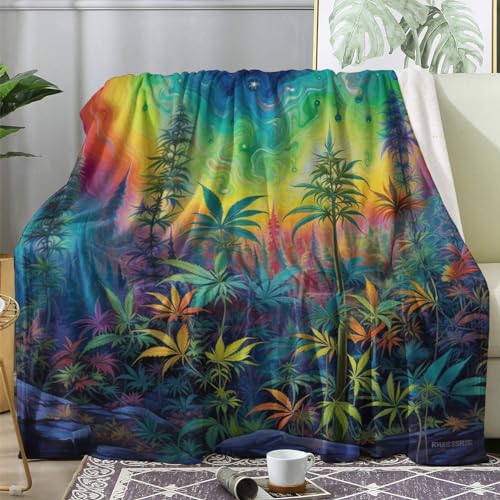 Kuscheldecke Flauschig Weed, Decke Wolldecke 150x200 Marihuana, Flanell Sofadecke Blanket XL, Fleecedecke Wohndecke Schlafdecke Winter Warm Weich, Deko Decken für Couch Bed von ECOTOS