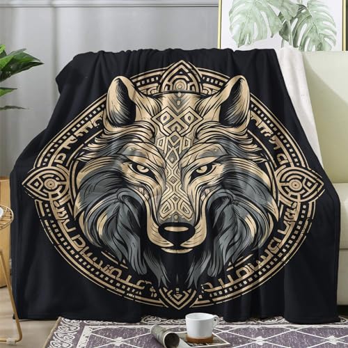 Kuscheldecke Flauschig Wikinger, Große Decke Fleecedecke 220x240 Wolf, Flanell Sofadecke Blanket XXL, Wohndecke Schlafdecke Winter Warm Weich, Deko Decken für Couch Bed von ECOTOS