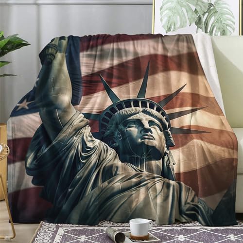 Kuscheldecke Freiheitsstatue Flauschig Decke 130x160 Amerikanische Flagge Fleecedecke Sofadecke Couchdecke, Flanell Decken Blanket, Kleine Wohndecke Winter Warm Weich von ECOTOS