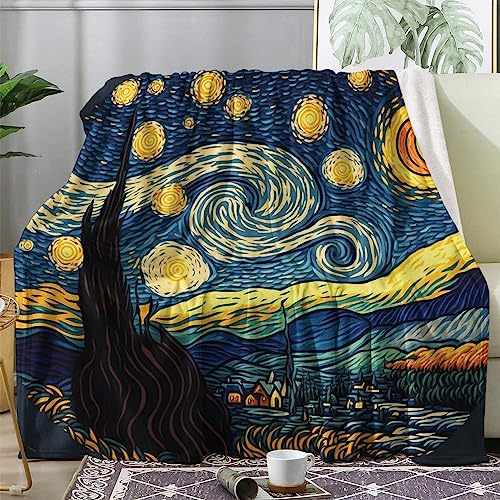 Kuscheldecke Sternenklare Nacht Flauschig Decke 220x240 Van Gogh ölgemälde Fleecedecke Sofadecke Couchdecke, Flanell Decken Blanket, Große XXL Wohndecke Winter Warm Weich von ECOTOS
