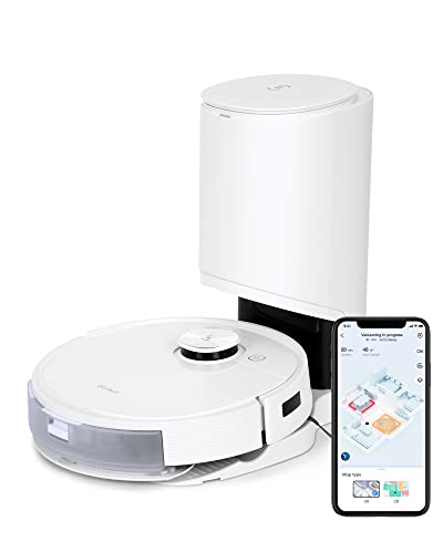 ECOVACS DEEBOT T9+ Saugroboter mit Absaugstation, 3000Pa, Echtzeit-Objekterkennung, KI, Staubsaugerroboter mit Wischfunktion und Saugroboter für Tierhaare, Hartböden, App, Alexa, 175 min Akku, weiß von ECOVACS