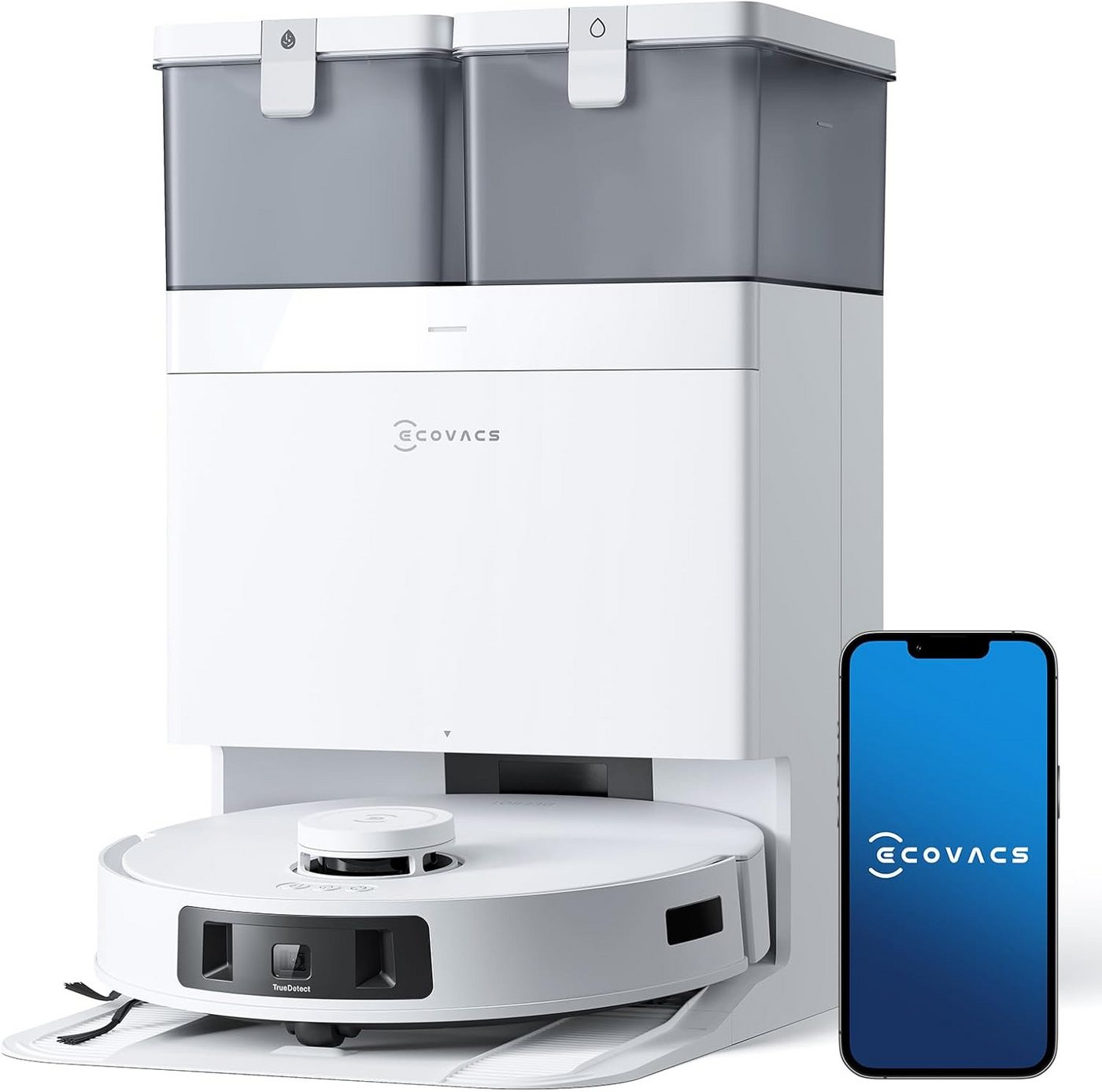 ECOVACS Saugroboter DEEBOT T30C Pro Omni Saugroboter mit Wischfunktion, 12800Pa Saugkraft, Auto-Entleerung, Heißlufttrocknung, 200min Laufzeit von ECOVACS