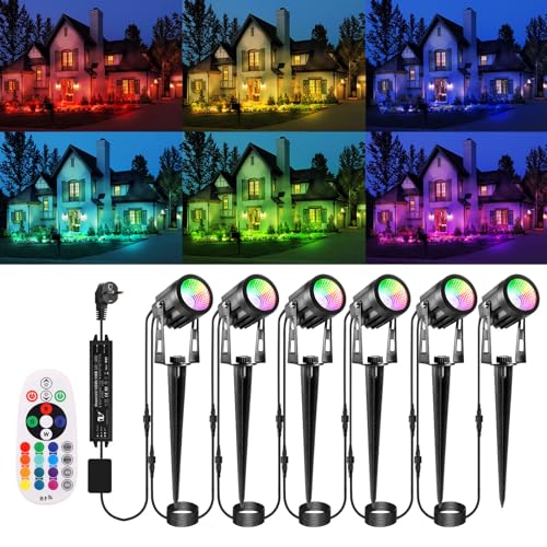 ECOWHO RGB Gartenbeleuchtung LED mit Fernbedienung und Timer,IP65 wasserdichte RGB gartenstrahler mit Strom,21M gartenleuchten mit Erdspieß für Außen Garten Rasen Bäume, Wege, Party und Teich(6 Stück) ECOWHO RGB Gartenbeleuchtung LED mit Fernbedienung und Timer,IP65 wasserdichte RGB gartenstrahler mit Strom,21M gartenleuchten mit Erdspieß für Außen Garten Rasen Bäume, Wege, Party und Teich(6 Stück) von ECOWHO