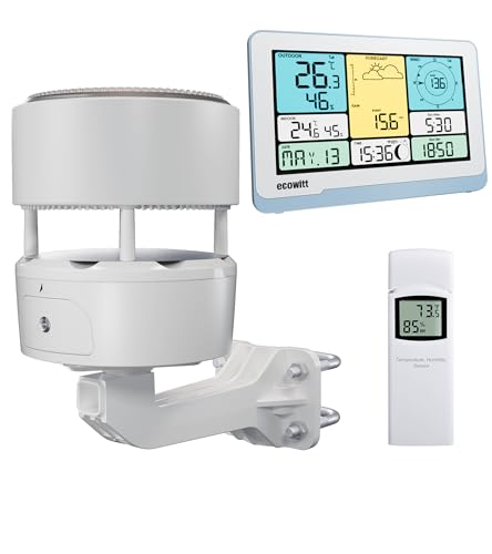 ECOWITT Funk-Wetterstation WS3822 mit 7,5 Zoll LCD-Display, Garten-Wetter-Sensor WS85 (Solarpanel/Regenmesser/Windgeschwindigkeits-/Richtungssensoren) + ein Außen-Temperatur-Feuchtigkeitssensor WN32 von ECOWITT