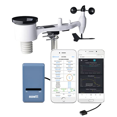 ECOWITT Wetterstation, Drahtlose Wetterstationen mit solarbetriebener Wetter-App, 7-in-1-Außensensor-Array, Wetterserver, Indoor-Gateway für den Hausgarten GW1101 868 MHz von ECOWITT