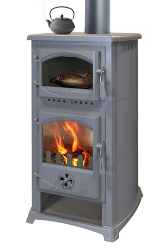 Kaminofen mit Backfach und Herdplatte Cucina grau - 9,7kW von ECOfoxx