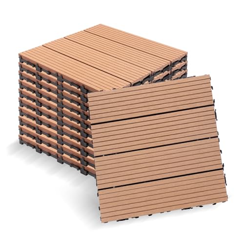 Wpc Terrassendielen,Wpc Fliesen, Terrassenfliesen,11er Set FüR 1 M², 30x30 Cm, Klickfliesen Terrasse,Klickfliesen Balkon Kunststoff,FüR Garten Balkon Terrasse (Holzfarbe, 11 Stück für 1m²) von ECRIZA