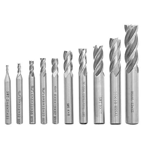 ECSiNG 10 Stück HSS 4-Nut-Schaftfräser-Set mit geradem Schaft 2/3/4/5/6/7/8/9/10/12 mm Durchmesser 6 mm 8 mm 10 mm 12 mm Griff für Holz Aluminium Stahl Titan ECSiNG 10 Stück HSS 4-Nut-Schaftfräser-Set mit geradem Schaft 2/3/4/5/6/7/8/9/10/12 mm Durchmesser 6 mm 8 mm 10 mm 12 mm Griff für Holz Aluminium Stahl Titan von ECSiNG
