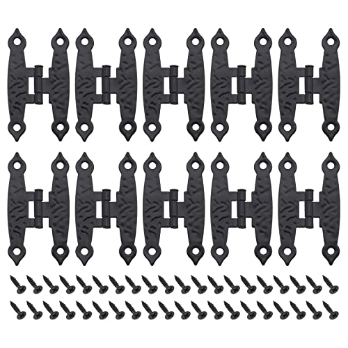 ECSiNG 10 Stück Vintage-Metallscharniere mit Schrauben, antike Scharniere, H-förmige Schrankscharniere, Möbelzubehör für Schränke, Schmuckkästchen, Holzkoffer, Schwarz von ECSiNG