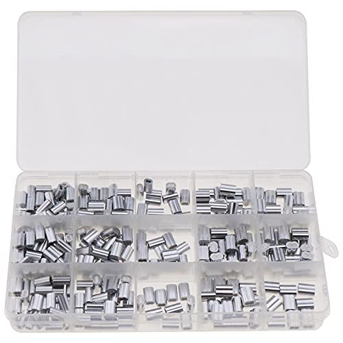 ECSiNG 200 Stück Aluminiumhülsen Clips mit Doppellöchern für 1,2 1,5 2,0 3,0 mm Kabel-Drahtseil, Haustier-Leine, Doppelhülsen, Crimp-Schleife, Kabel-Clips von ECSiNG