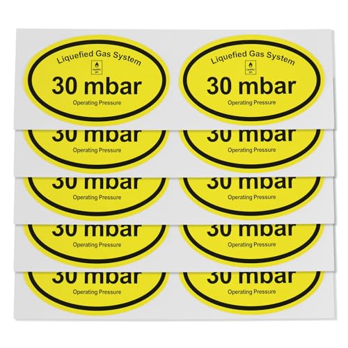 ECSiNG 10 STK Betriebsdruckaufkleber 9,2 X 5,8 cm PVC Aufkleber Flüssiggassystemaufkleber für Druckregler Zur Kennzeichnung des Betriebsdrucks des Gassystems Englische Version von ECSiNG